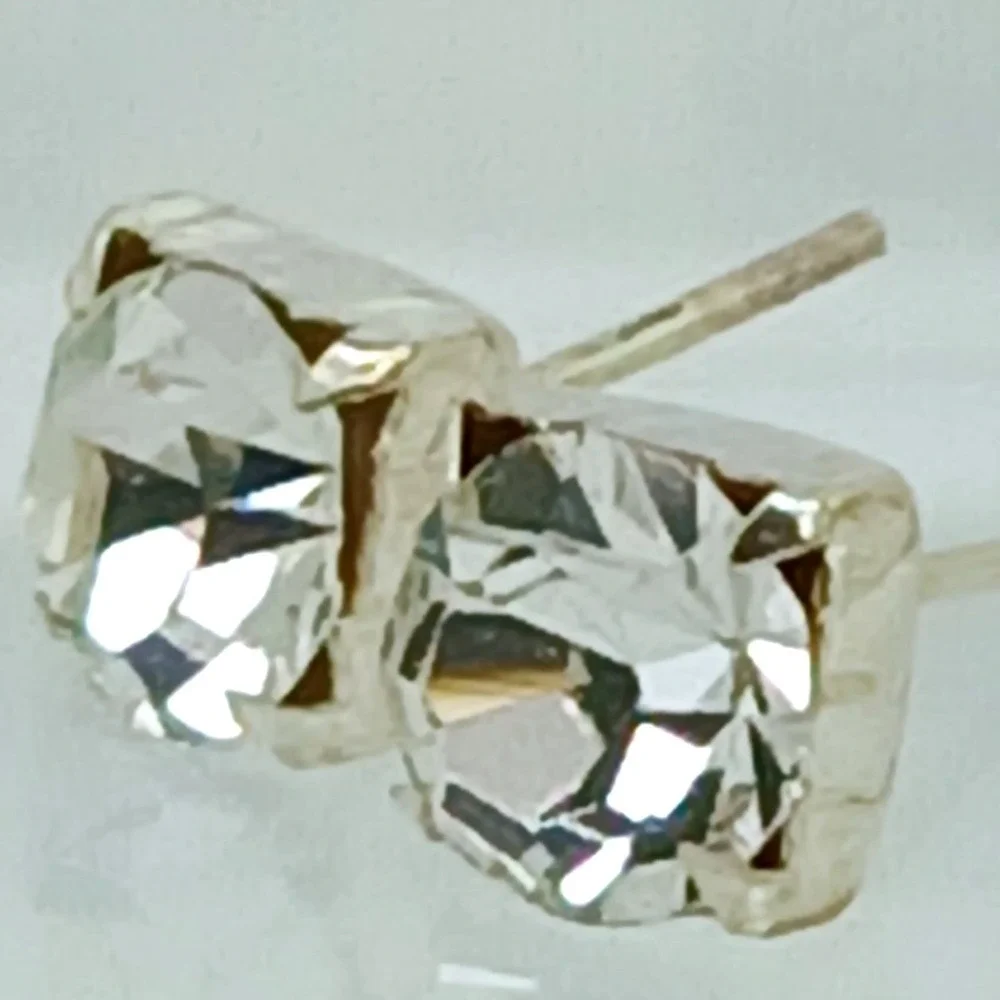 Sterling Silver 925 Crystal Stud Earrings Vintage 1990s Birthstone Jewelry April